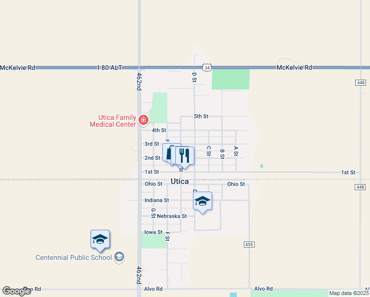 map of restaurants, bars, coffee shops, grocery stores, and more near 460 2nd Street in Utica