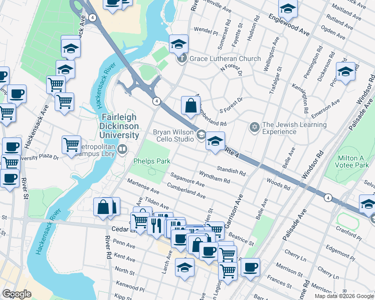 map of restaurants, bars, coffee shops, grocery stores, and more near 628 Standish Road in Teaneck