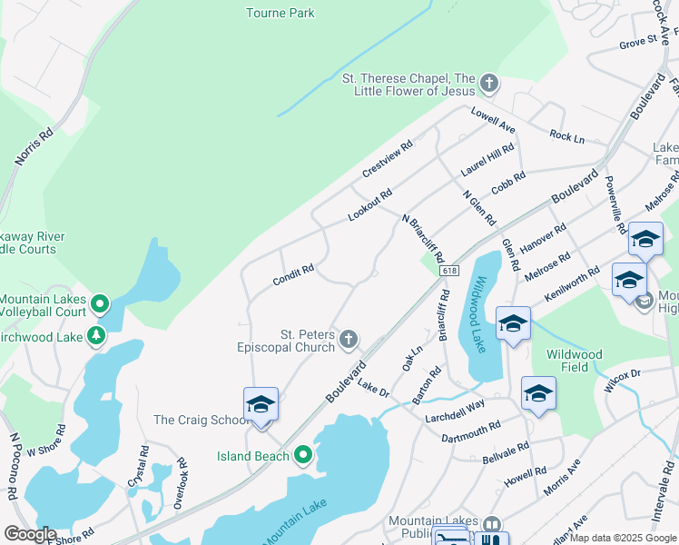 map of restaurants, bars, coffee shops, grocery stores, and more near 9 Condit Road in Mountain Lakes