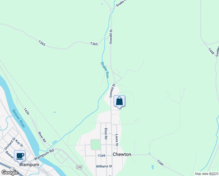 map of restaurants, bars, coffee shops, grocery stores, and more near 481 Eliza Street in Wampum