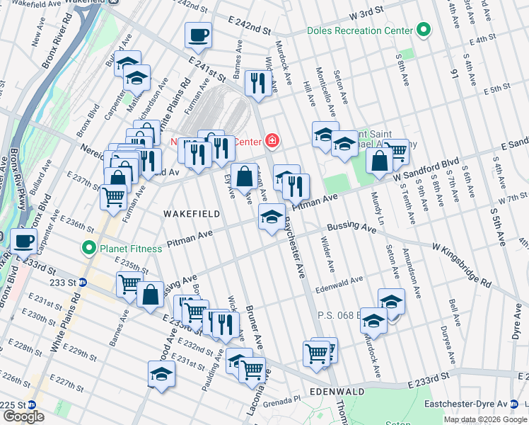 map of restaurants, bars, coffee shops, grocery stores, and more near 4231 Grace Avenue in Bronx