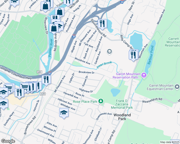 map of restaurants, bars, coffee shops, grocery stores, and more near 79 Ridgeview Drive in Woodland Park
