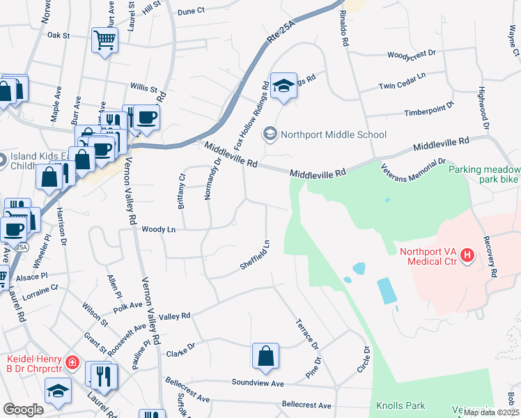 map of restaurants, bars, coffee shops, grocery stores, and more near 4 Sheffield Lane in Northport