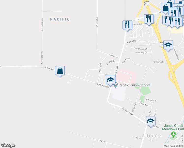 map of restaurants, bars, coffee shops, grocery stores, and more near 2037 Ball Court in Arcata