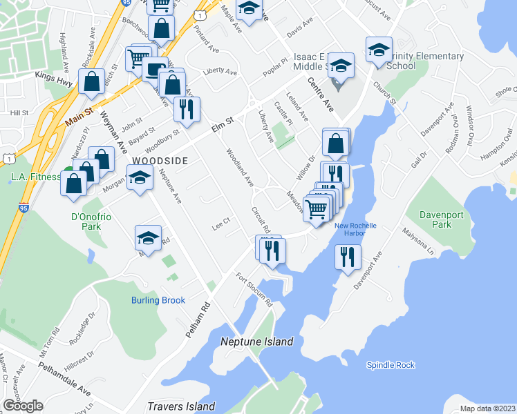 map of restaurants, bars, coffee shops, grocery stores, and more near 234 Drake Avenue in New Rochelle