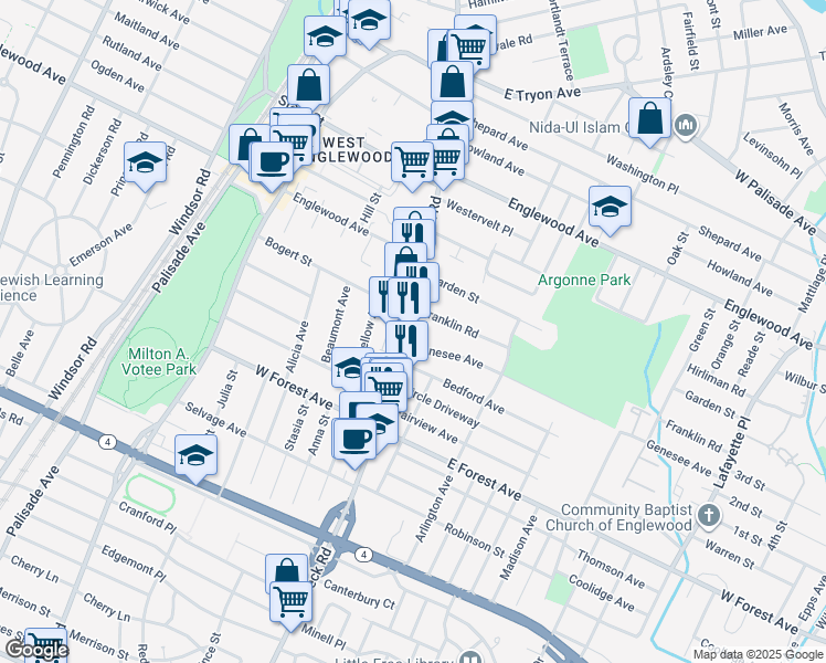 map of restaurants, bars, coffee shops, grocery stores, and more near in Teaneck