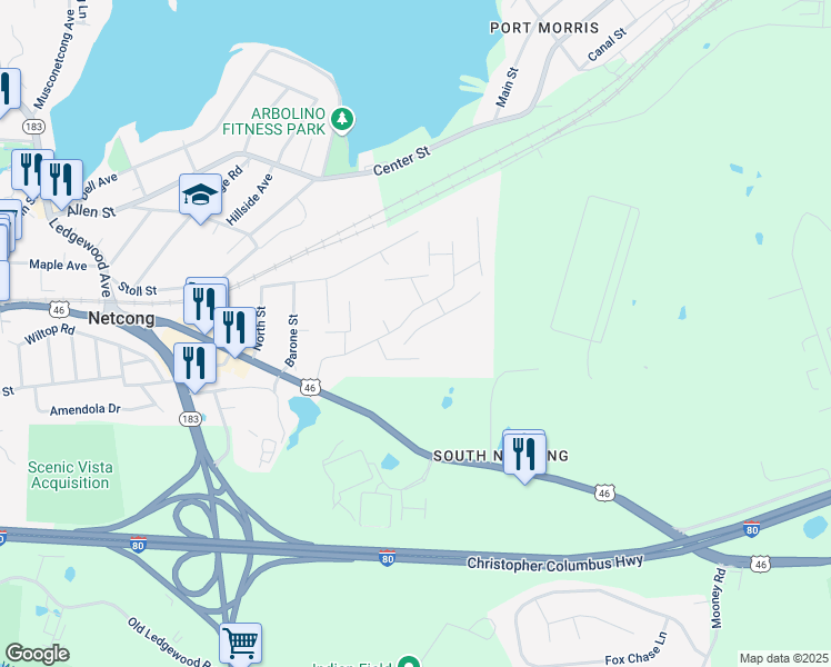map of restaurants, bars, coffee shops, grocery stores, and more near 12 Netcong Heights in Netcong