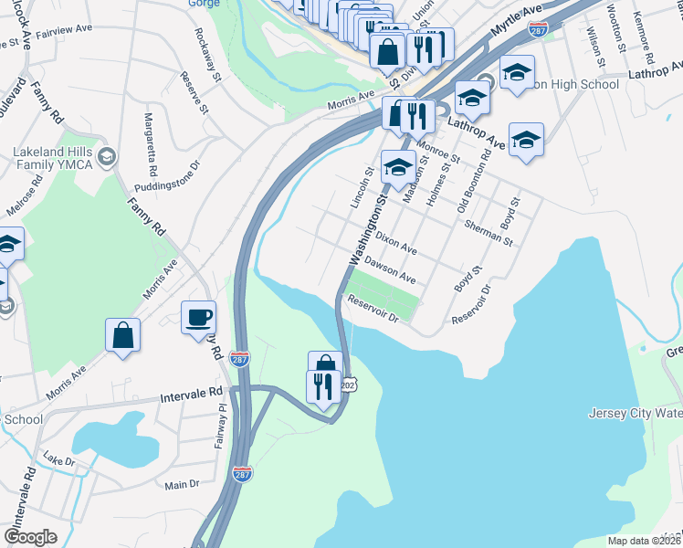 map of restaurants, bars, coffee shops, grocery stores, and more near 700 Washington Street in Boonton