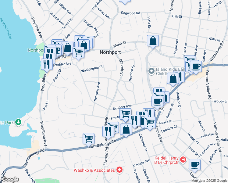 map of restaurants, bars, coffee shops, grocery stores, and more near 26 Reservoir Avenue in Northport
