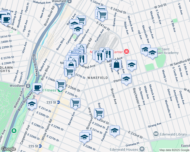 map of restaurants, bars, coffee shops, grocery stores, and more near 4368 Gunther Avenue in Bronx