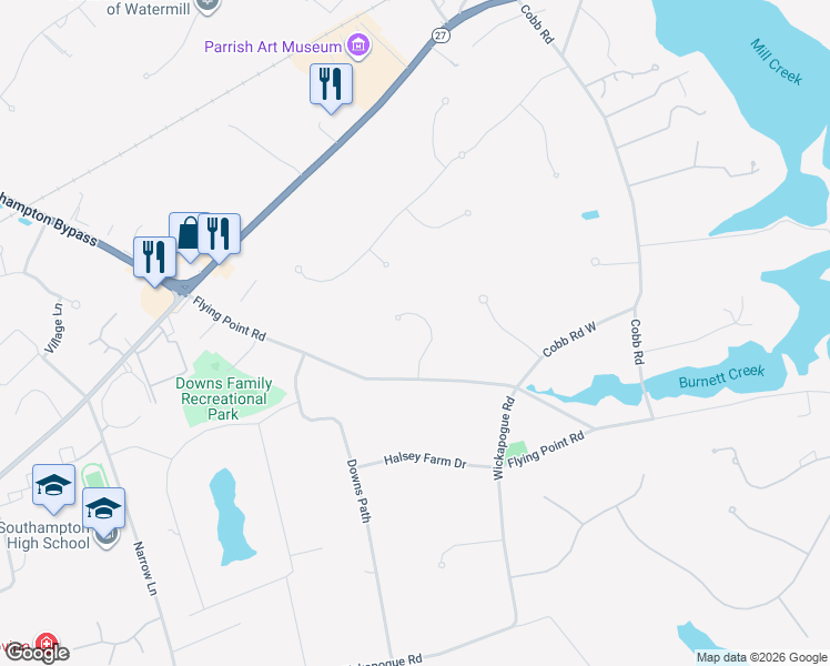 map of restaurants, bars, coffee shops, grocery stores, and more near 21 Cobb Hill Lane in Water Mill