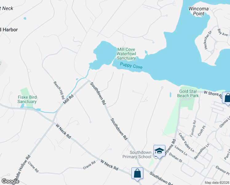 map of restaurants, bars, coffee shops, grocery stores, and more near 245 Southdown Road in Lloyd Harbor