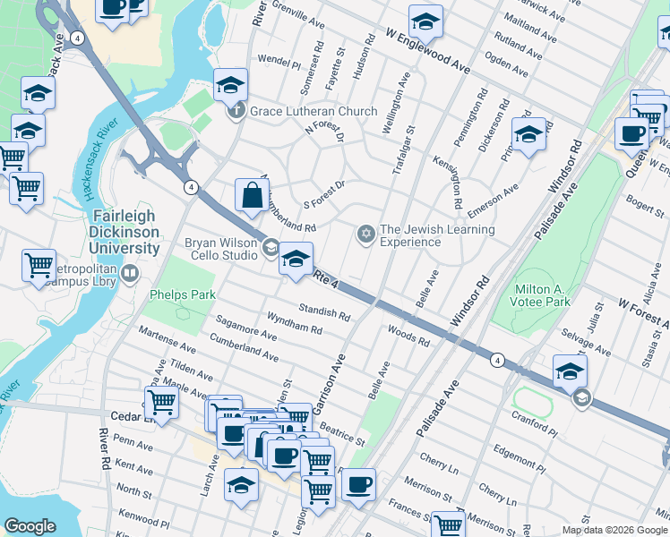 map of restaurants, bars, coffee shops, grocery stores, and more near 1097 Cambridge Road in Teaneck