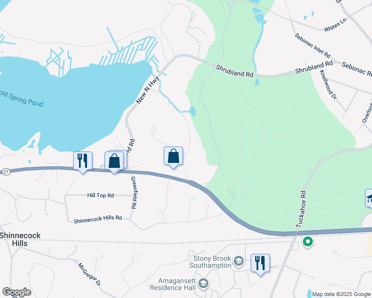 map of restaurants, bars, coffee shops, grocery stores, and more near 79 Spring Pond Lane in Southampton