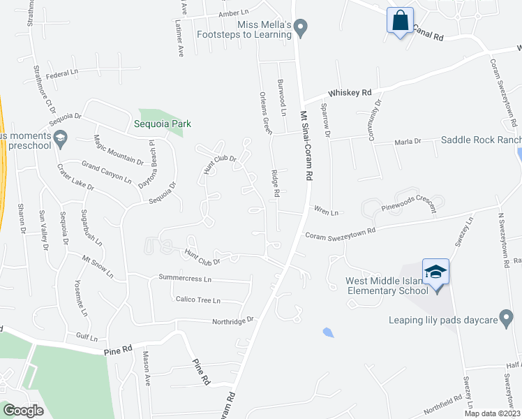 map of restaurants, bars, coffee shops, grocery stores, and more near 33 Peacock Path in Coram