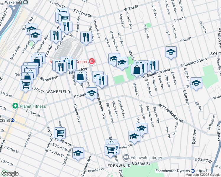 map of restaurants, bars, coffee shops, grocery stores, and more near 4312 Wilder Avenue in Bronx