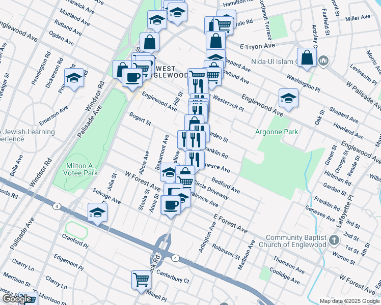 map of restaurants, bars, coffee shops, grocery stores, and more near 1318 Teaneck Road in Teaneck