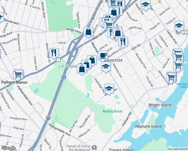 map of restaurants, bars, coffee shops, grocery stores, and more near 47 Morgan Street in New Rochelle
