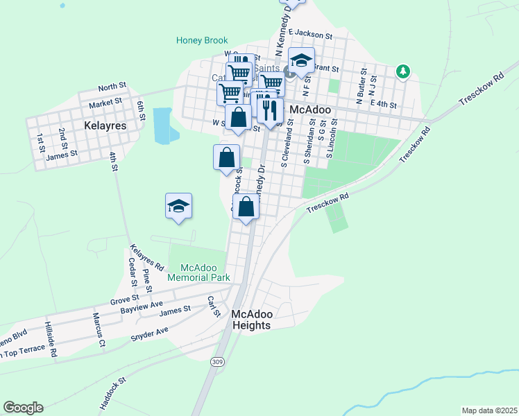 map of restaurants, bars, coffee shops, grocery stores, and more near 435 South Kennedy Drive in McAdoo