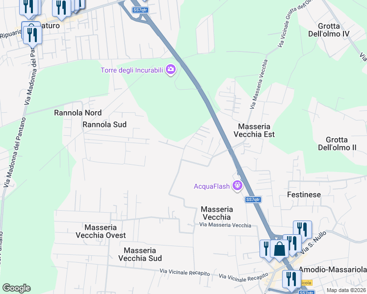 map of restaurants, bars, coffee shops, grocery stores, and more near 12412 Via Masseria Vecchia in Masseria Vecchia