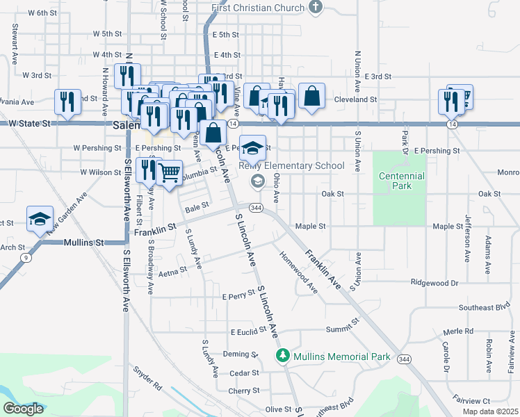 map of restaurants, bars, coffee shops, grocery stores, and more near 491 Reilly Avenue in Salem