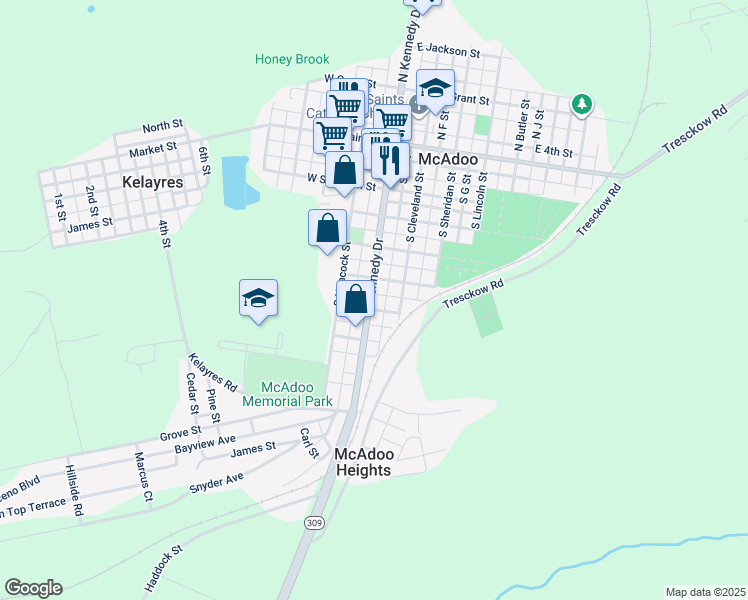 map of restaurants, bars, coffee shops, grocery stores, and more near 435 South Kennedy Drive in McAdoo