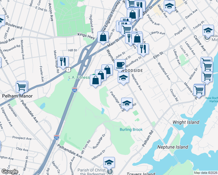 map of restaurants, bars, coffee shops, grocery stores, and more near 47 Morgan Street in New Rochelle