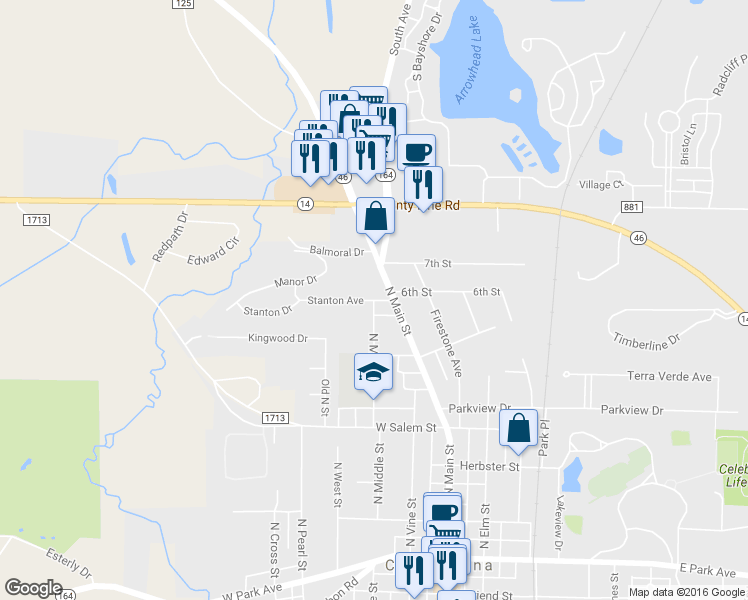 map of restaurants, bars, coffee shops, grocery stores, and more near 102 Stanton Avenue in Columbiana