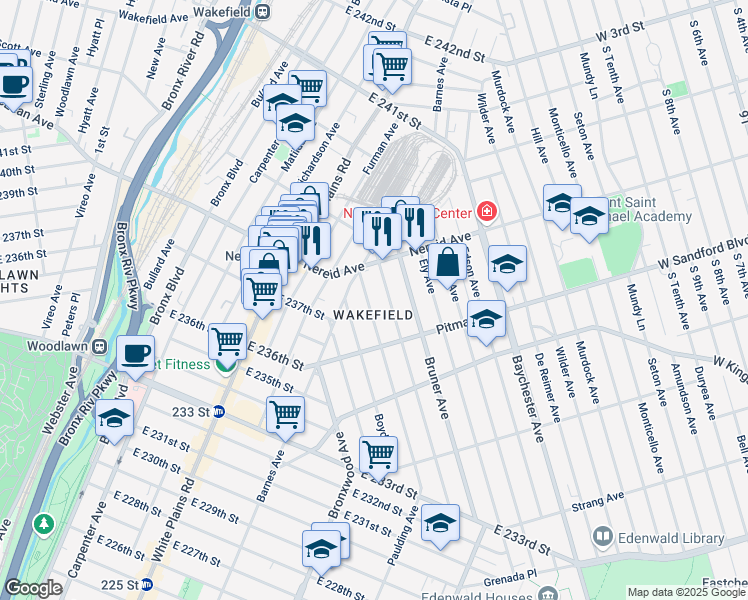 map of restaurants, bars, coffee shops, grocery stores, and more near 4368 Gunther Avenue in Bronx