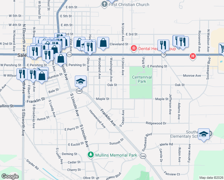 map of restaurants, bars, coffee shops, grocery stores, and more near 518 Washington Avenue in Salem