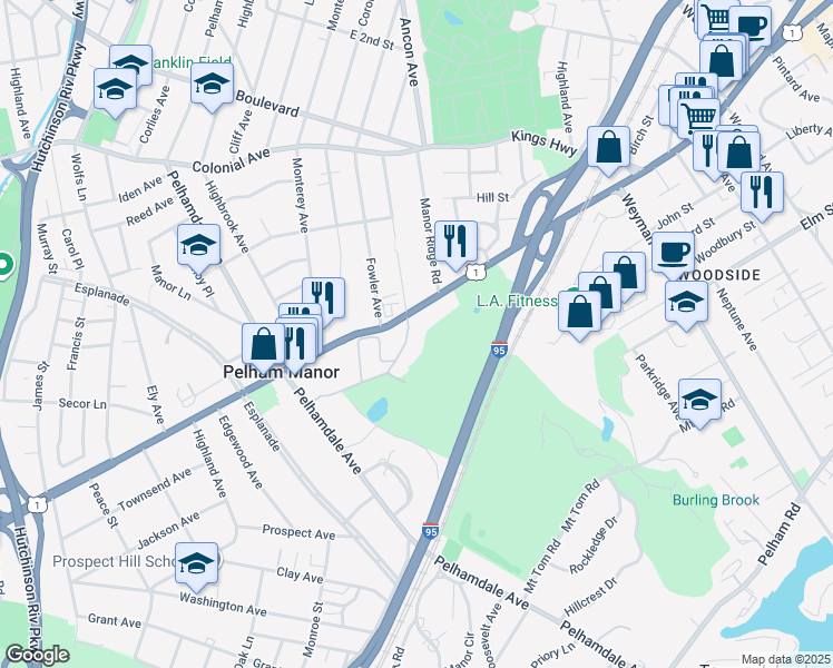 map of restaurants, bars, coffee shops, grocery stores, and more near 914 Wynnewood Road in Pelham Manor