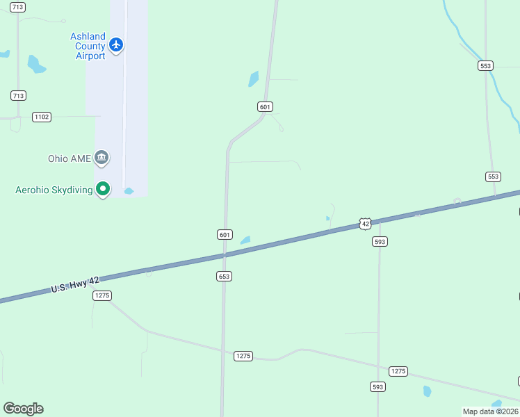 map of restaurants, bars, coffee shops, grocery stores, and more near 1127 County Road 601 in Ashland