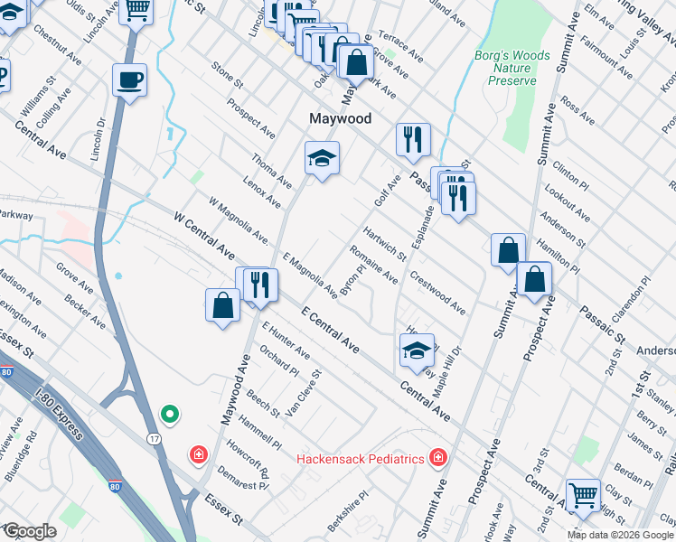 map of restaurants, bars, coffee shops, grocery stores, and more near 339 Golf Avenue in Maywood