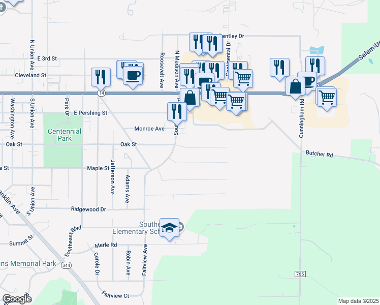 map of restaurants, bars, coffee shops, grocery stores, and more near 2300 Oak Street in Salem