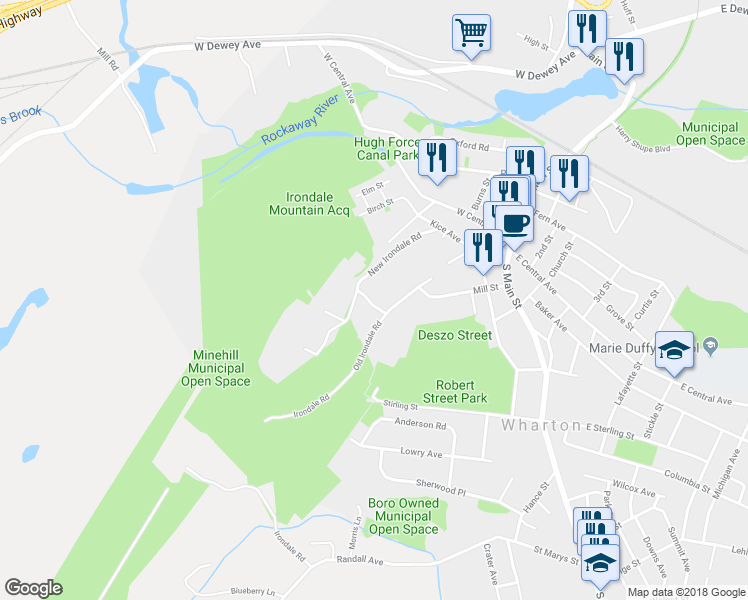 map of restaurants, bars, coffee shops, grocery stores, and more near 3 Bartek Lane in Wharton