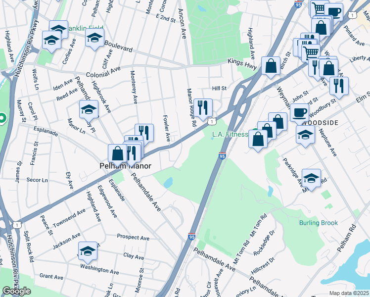 map of restaurants, bars, coffee shops, grocery stores, and more near 4784 Boston Post Road in Pelham Manor