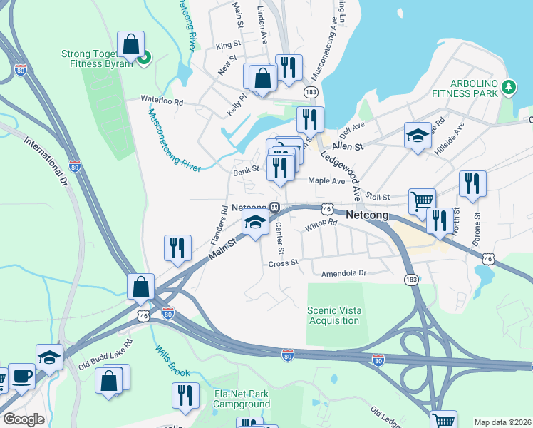 map of restaurants, bars, coffee shops, grocery stores, and more near in Netcong