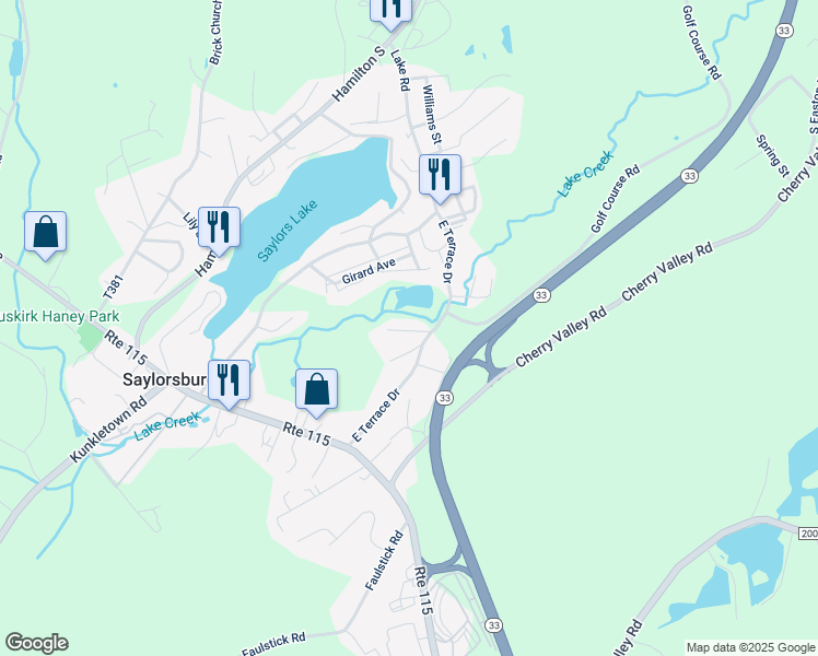 map of restaurants, bars, coffee shops, grocery stores, and more near 112 Frog Hollow Lane in Saylorsburg