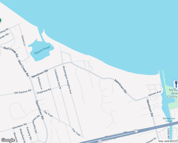 map of restaurants, bars, coffee shops, grocery stores, and more near 134 Newtown Road in Hampton Bays