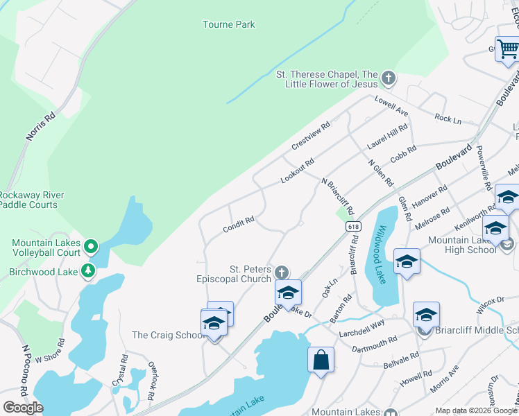 map of restaurants, bars, coffee shops, grocery stores, and more near 6 Van Duyne Road in Mountain Lakes