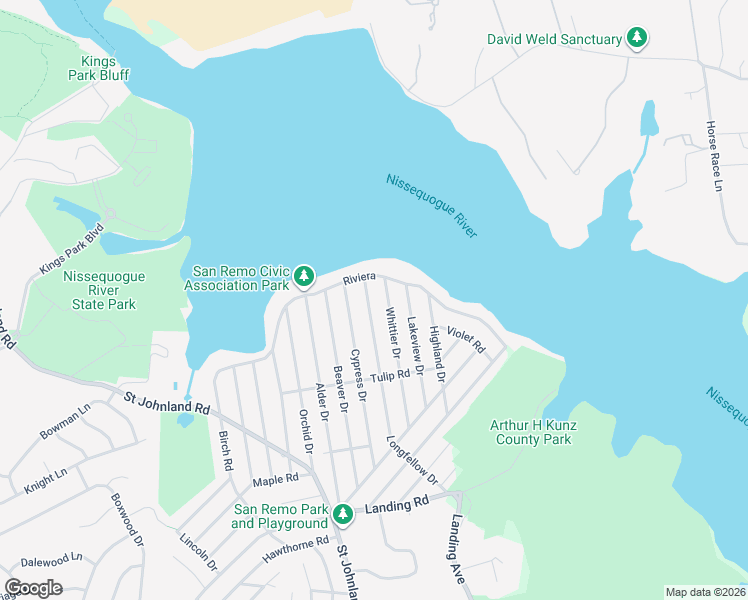 map of restaurants, bars, coffee shops, grocery stores, and more near 112 Whittier Drive in Kings Park