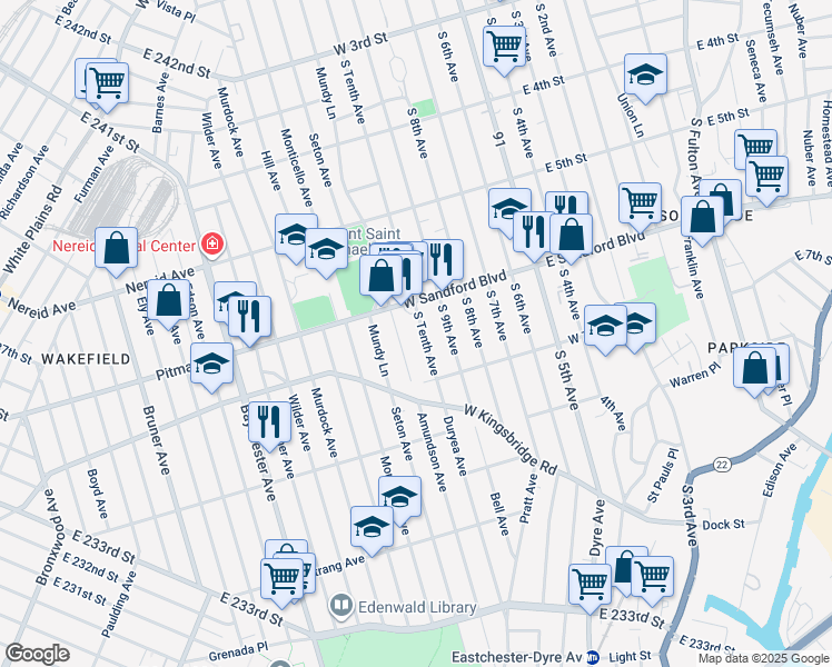 map of restaurants, bars, coffee shops, grocery stores, and more near 523 South Tenth Avenue in Mount Vernon