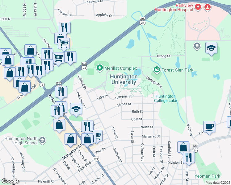 map of restaurants, bars, coffee shops, grocery stores, and more near 475 Lake Street in Huntington