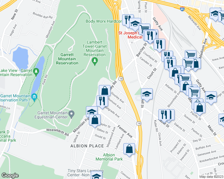 map of restaurants, bars, coffee shops, grocery stores, and more near 15 Valley Road in Clifton