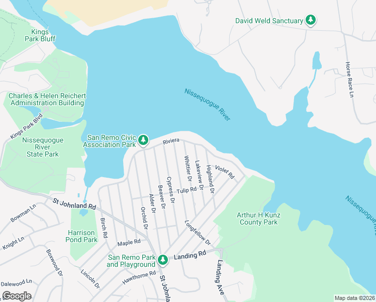 map of restaurants, bars, coffee shops, grocery stores, and more near 112 Whittier Drive in Kings Park