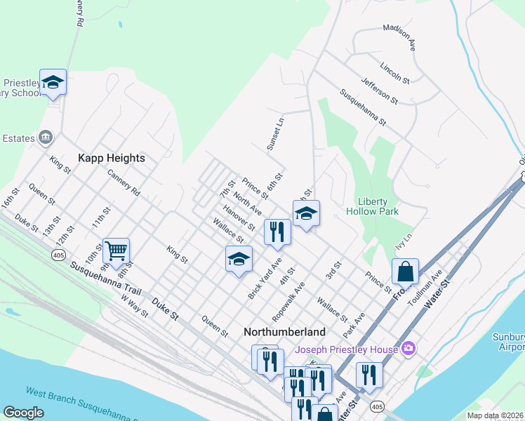 map of restaurants, bars, coffee shops, grocery stores, and more near 580 North Avenue in Northumberland