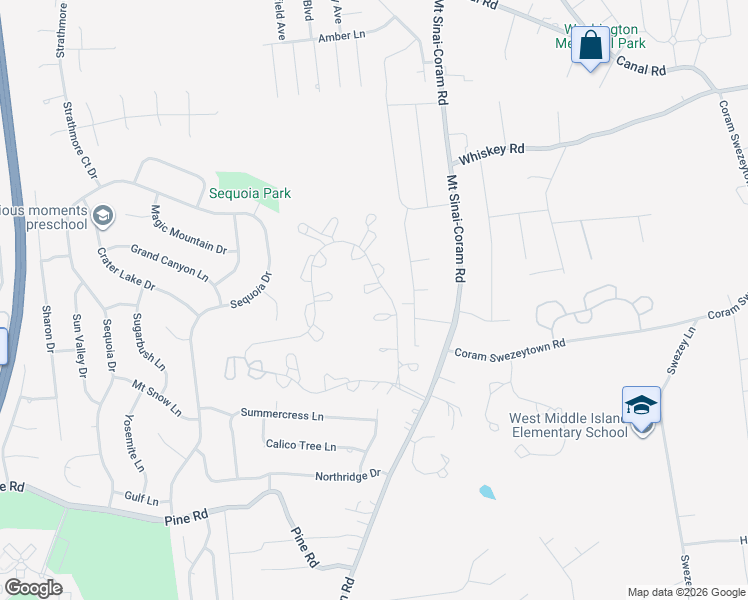 map of restaurants, bars, coffee shops, grocery stores, and more near 12 Thrush Path in Coram