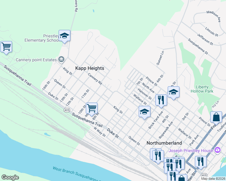 map of restaurants, bars, coffee shops, grocery stores, and more near 110 Cannery Road in Northumberland