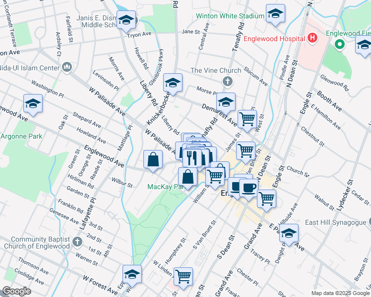 map of restaurants, bars, coffee shops, grocery stores, and more near 14 Tenafly Rd in Englewood