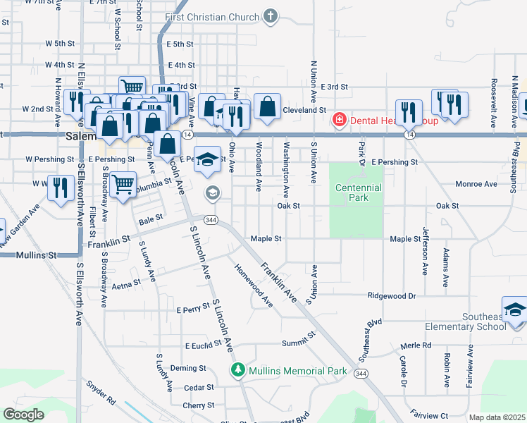 map of restaurants, bars, coffee shops, grocery stores, and more near 552 Woodland Avenue in Salem